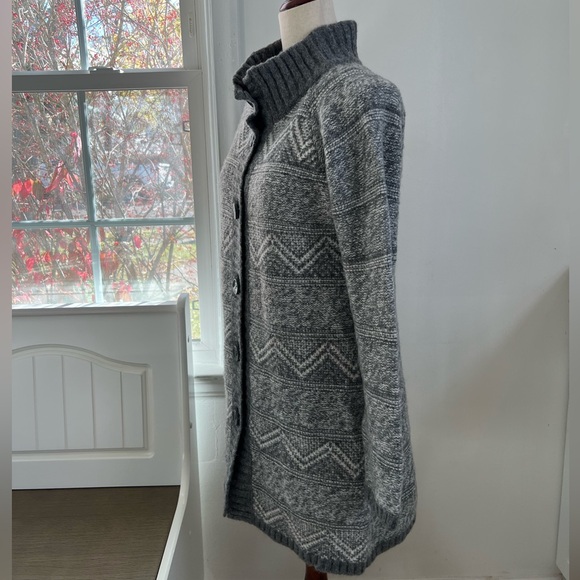 Maryline Italy Wool Blend Buttoned Front Aztec Patterned Cowl Neck Tunic Sweater - Picture 2 of 12